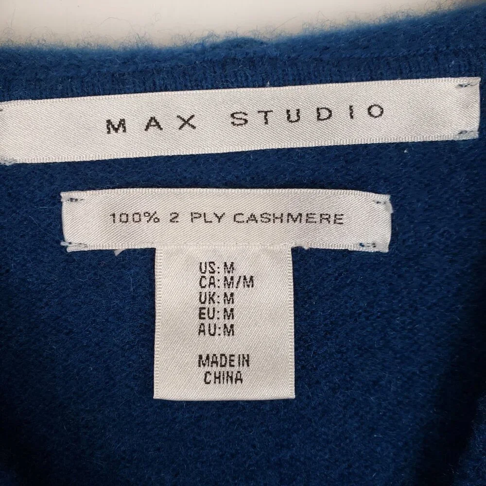 Max Studio 100% Cashmere Hooded Pullover Sweater Peacock Blue Womens Medium